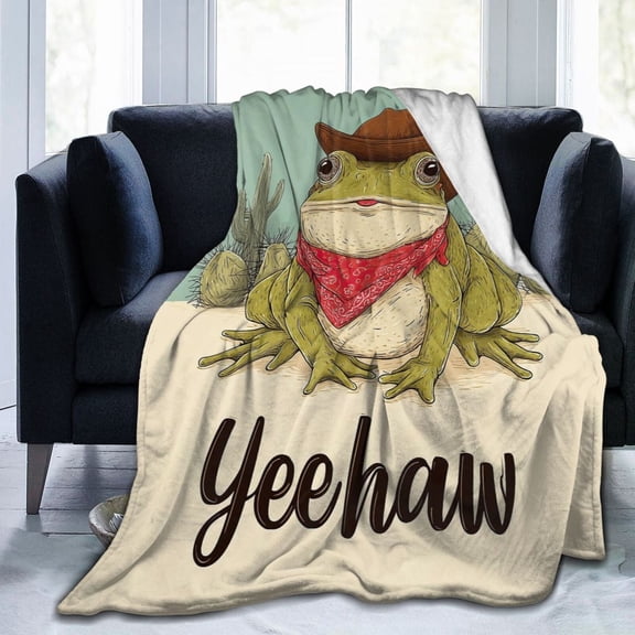 Frog Blanket Artistic Southern Cowboy Frog Design, Decorative Cozy Flannel Throw For Sofa, Vibrant Nature Inspired Home Decor 50x40
