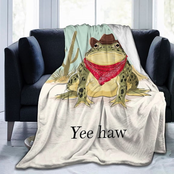 Frog Blanket Cowboy Hat Red Bandana Desert, Soft Cozy Flannel Throw For Couch And Sofa, Whimsical Western Decor 50x40