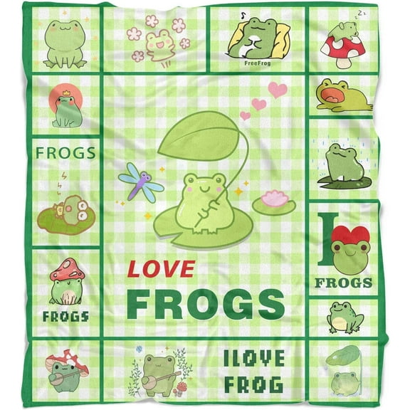 Frog Blanket Cute Print Flannel Throw Gift for Childs Teens Adults Super Soft Snuggle Portable Foldable Bed Sofa Couch Novelty Unisex 130x150 Green 50x60