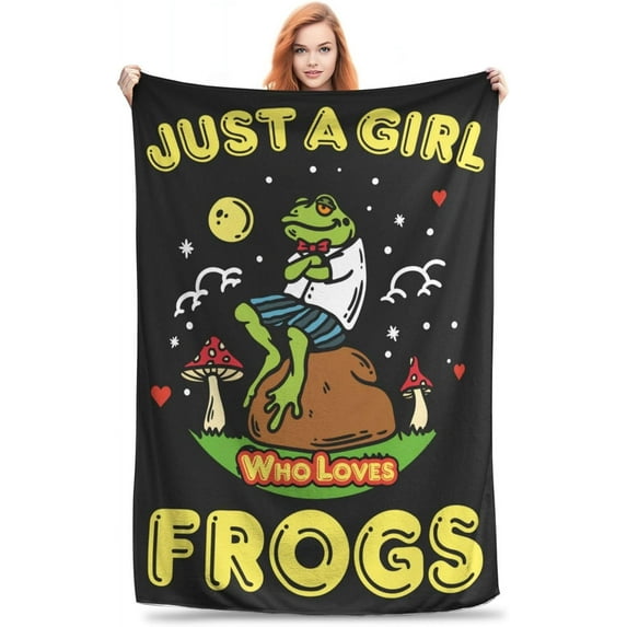 Frog Blanket Frog Gifts Just A Girl Who Loves Frogs Soft Fluffy Warm Cozy Lightweight Fleece Blanket for Adults Kids Home Decor Blanket for Sofa Couch Living Room Bed Camping Travel Office 60"x80"