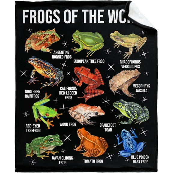 Frog Blanket Gifts for Men Women Kids Frogs of The World Throw for Frog Lover Super Soft Warm Plush Frog Throw for Sofa Camping Living Room Decor (50" L X 40" W)