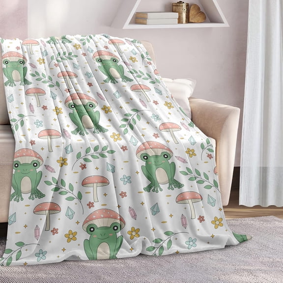 Frog Blanket Mushroom Gifts for Women, Cozy Fleece Soft Mushroom Throw Blanket 60" X 50", Mushroom Frog Quilt Bedding for Kids Toddler Adults, Cartoon Frog Mushroom Blanket for Couch Bed