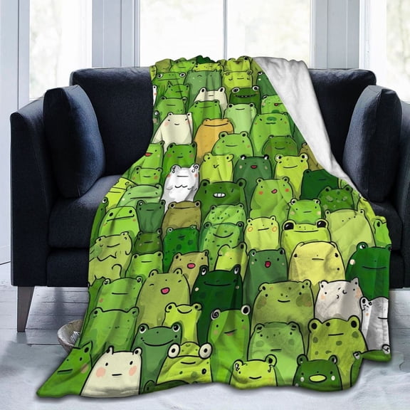 Frog Blanket Repeating Pattern Hand Drawn, Soft Cozy Flannel Throw For Couch And Sofa, Whimsical Animal Nature Decor 50x40