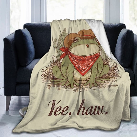 Frog Blanket Retro Western Style Cactus Scenery, Warm Soft Flannel Throw For Living Room, Unique Wildlife Aesthetic Decor 50x40