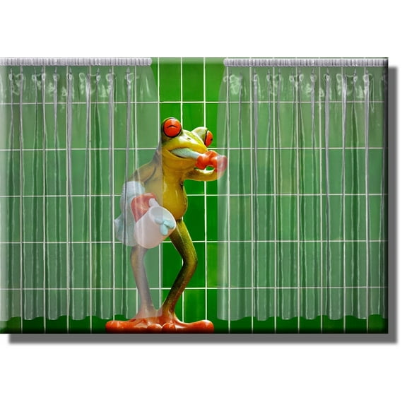 Frog Brushing Teeth Bathroom Picture on Stretched Canvas, Wall Art D?cor, Ready to Hang