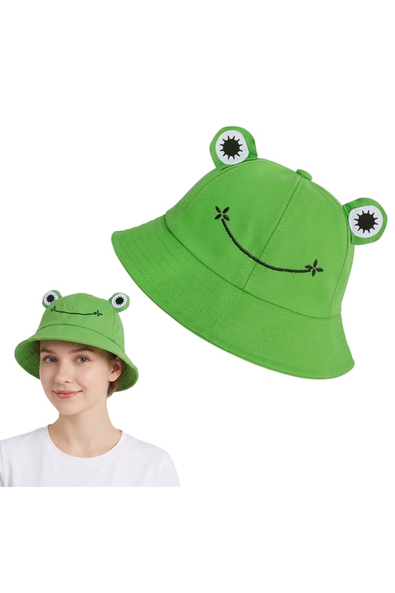 Frog Bucket Hat Cotton Funny Cute Green Fisherman Sun Cap for Adults Teens, Packable Novelty Summer Outdoor Travel Beach Hats, Medium