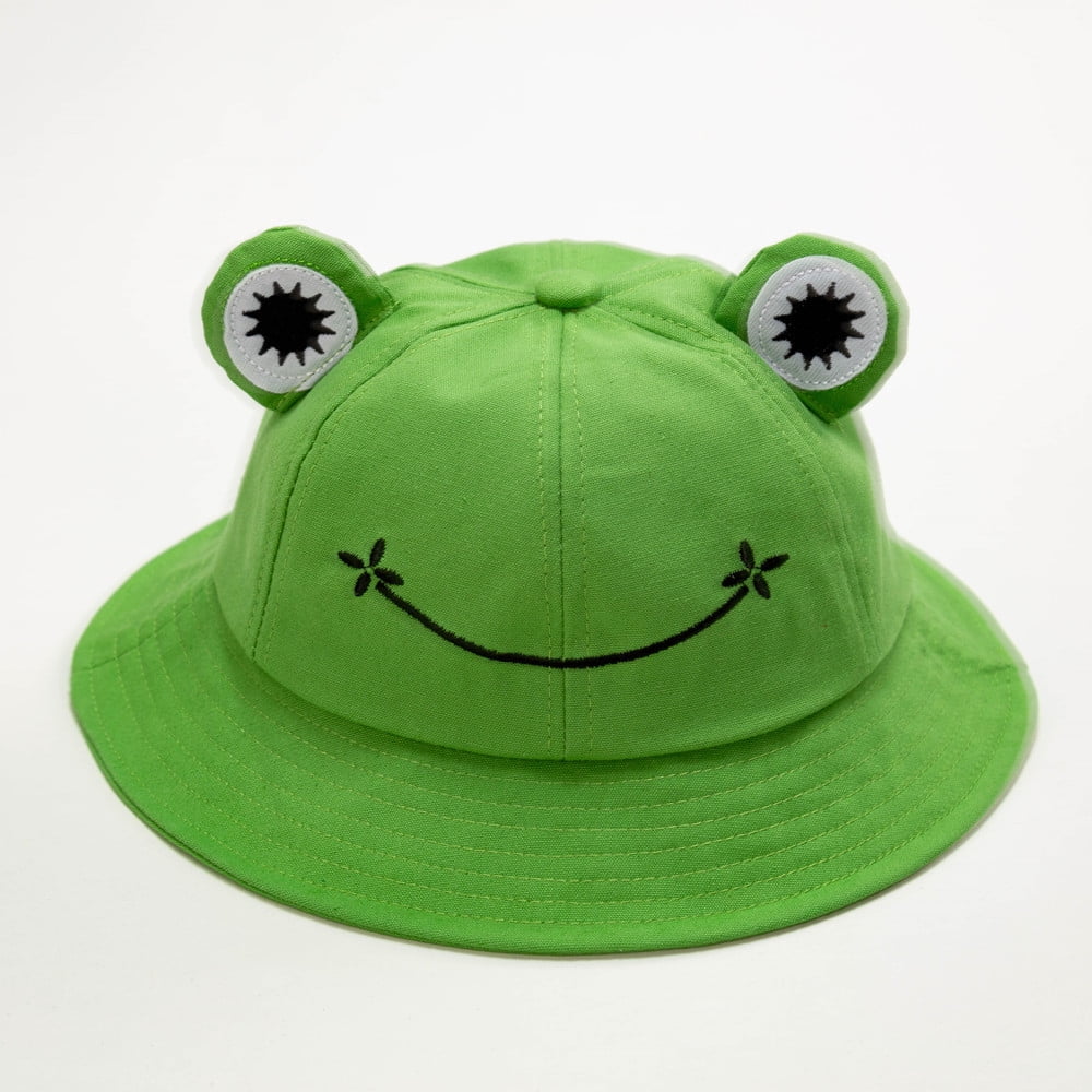 Frog Bucket Hat, Cute Fisherman Hat Cotton Sun Bucket Hat Sun Protection  Cap Wide Brim Beach Summer Hat for Women Men Girls Kids (Green)
