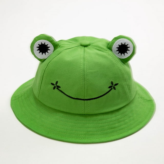 Frog Bucket Hat, Cute Fisherman Hat Cotton Sun Bucket Hat Sun Protection Cap Wide Brim Beach Summer Hat for Women Men Girls Kids (Green)