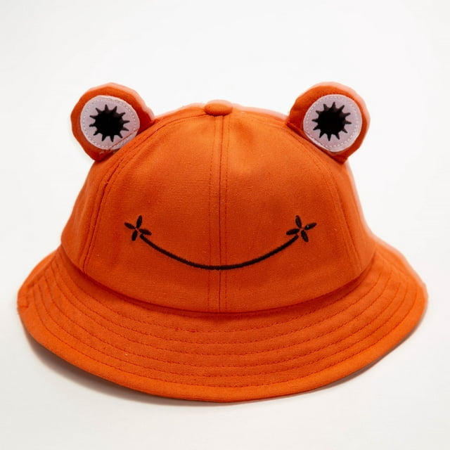 Frog Bucket Hat, Cute Fisherman Hat Cotton Sun Bucket Hat Sun Protection Cap Wide Brim Beach Summer Hat for Women Men Girls Kids (Orange)