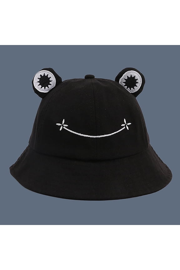 Frog Bucket Hat for Women,Cute Wide Brim Sun Hat UV Protection,Korean Style Oversized Fishing Hiking Cap,Foldable Summer Travel Beach Accessory Black One Size