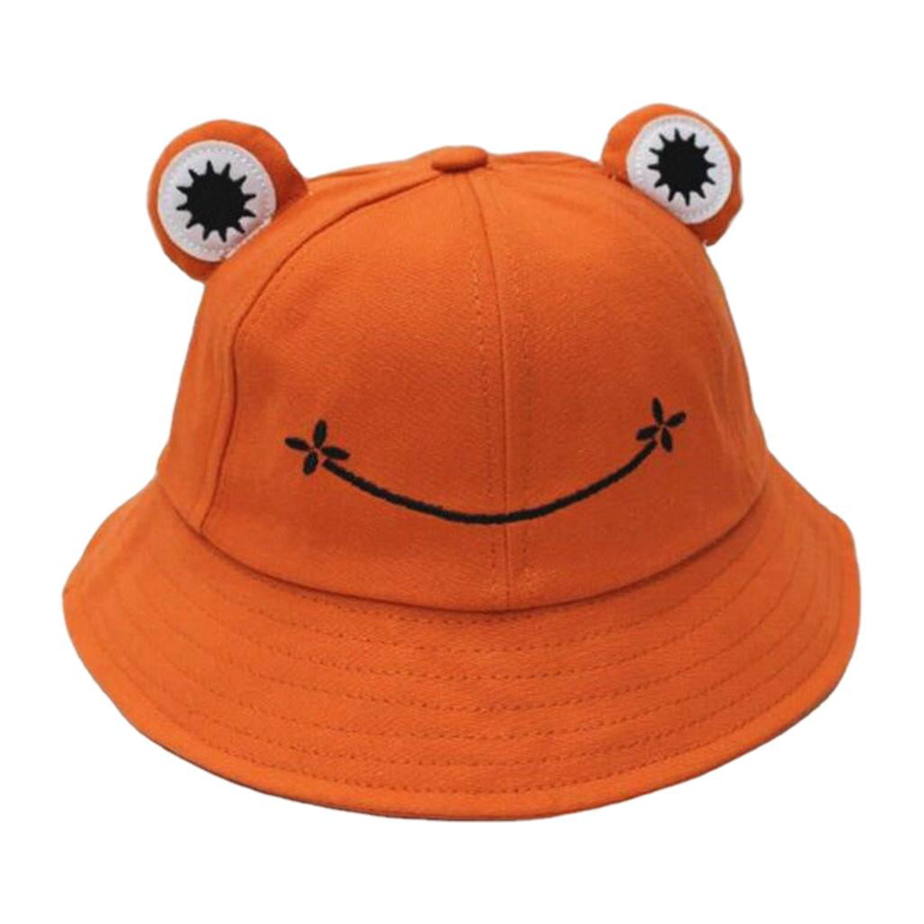Frog Bucket Hat for Kids Adult, Sun Hat Cute Frog Hat Outdoor Foldable Wide  Brim Fisherman Hat-Orange M 