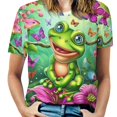 thumbnail image 1 of Frog Butterfly Garden-3 Womens Tops Women's Fashion Casual Short Sleeve Flower Print Round Neck Pullover Top Blouse, 1 of 7