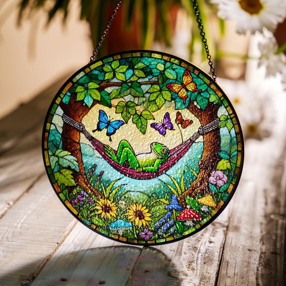 Frog and Butterfly Stained GLASS Sun catcher, Funny Frog Sun Catcher Ornament, Housewarming gift, Animal Lover Gift, Yard Decor, Frog Lovers 1885713662 2853