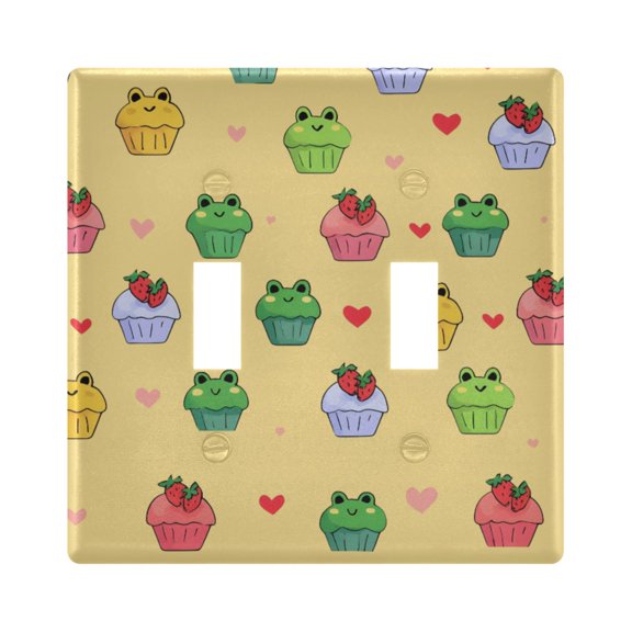 Frog Cake Heart Toggle Switch Wall Plate 2-Gang Unbreakable Durable PC Flush Fit Round Edge 4.48x4.56in