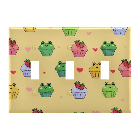 Frog Cake Heart Toggle Switch Wall Plate 3-Gang Unbreakable Durable PC Flush Fit Round Edge 4.48x6.37in