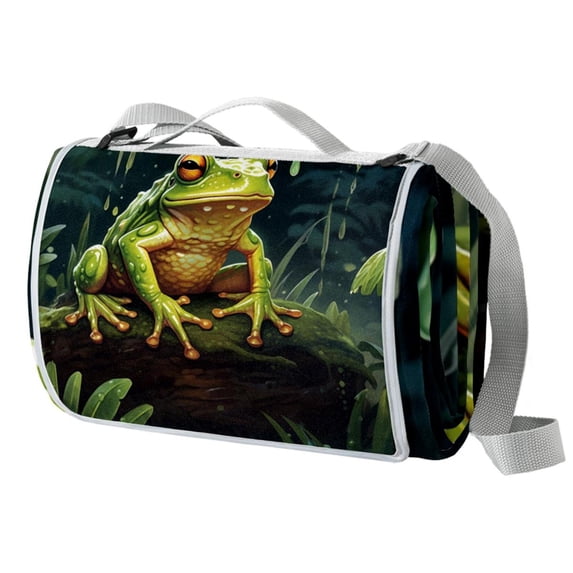 Frog Canvas Beach Blanket Picnic Mat - Waterproof and Sandproof Outdoor Camping Mat with Carry Bag - Large Size for Beach, Picnics, and Travel - Durable and Easy to Clean - 200x150cm