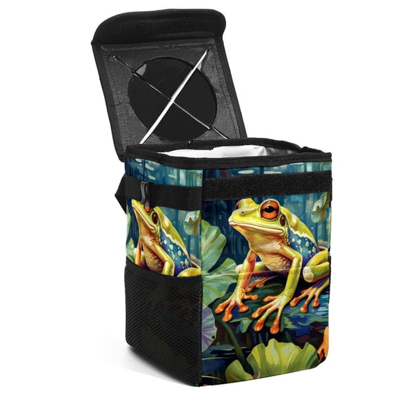 Frog Car Trash Can Mini Trash Can, Foldable with Lid, Leak-Proof, Hanging Storage Bag