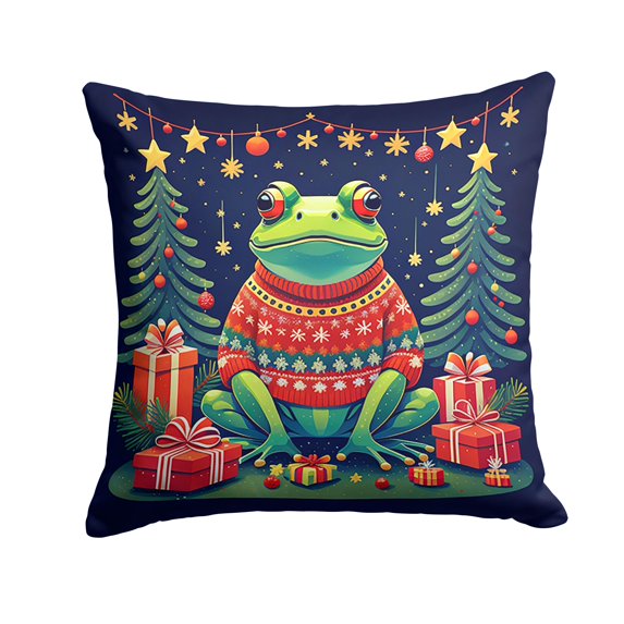 Frog Christmas Fabric Decorative Pillow 14 in x 14 in