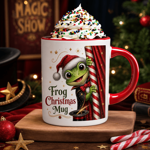 Frog Christmas Mug Festive Magic Show Coffee Cup for Holiday Sips and Christmas Gifting