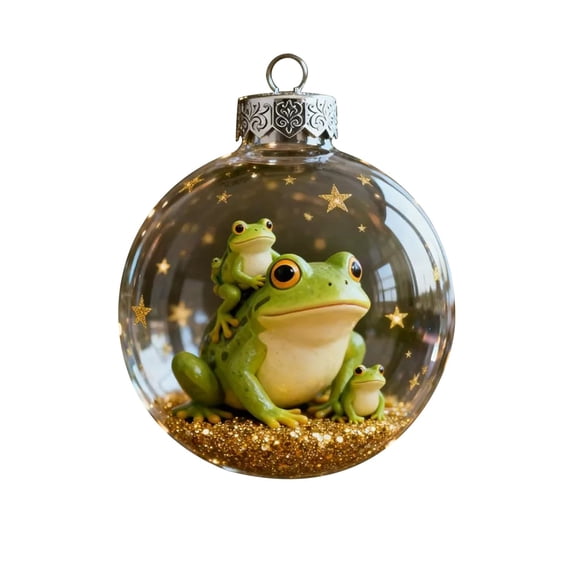 Frog Christmas Ornament 3" Acrylic Handcrafted 2D Crystal Clear Ornament with Santa Frog & Sleigh, Holiday Tree Decorations for Home,Gift for Frog Lovers A