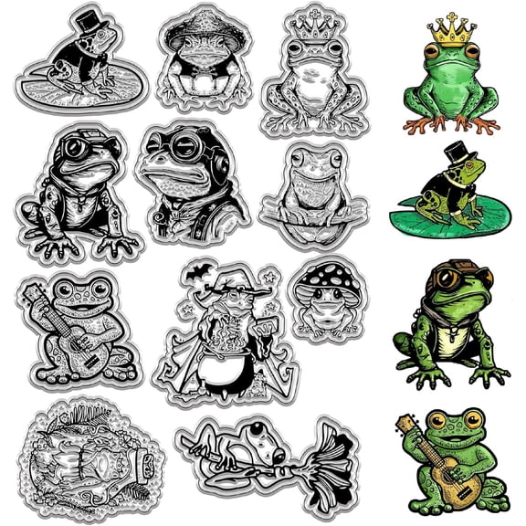 Frog Clear Stamps Animal Mushroom Reusable Postmark Transparent Silicone Stamp Seals for Journaling Card Making Decor DIY Scrapbooking Film Frame Photo Album Decorative colorful