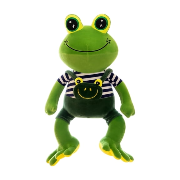Frog Coach Plush Toy Striped Overalls Stuffed Animal with Bright Big Eyes Soft Plume Fabric 1 Pack for Holiday Party Decor and Reusable Cuddle Pillow