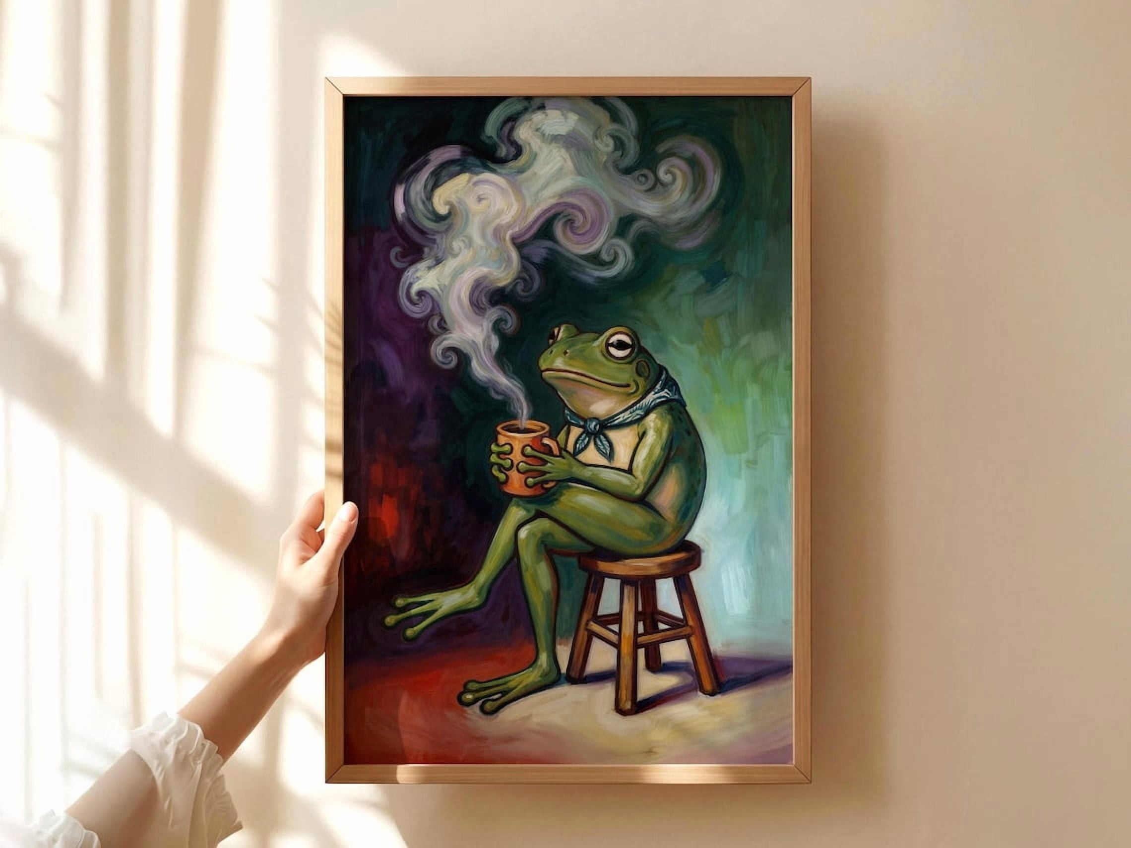 Frog Coffee Art Print Aesthetic Toad Wall Art Mystical Kitchen Dark ...