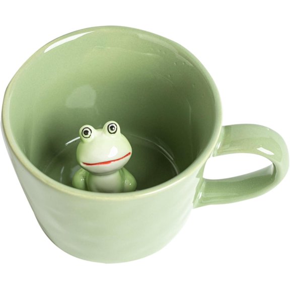 Frog Coffee Cup Inside Mug,Garden series Figurine Mugs 12OZ(Green)