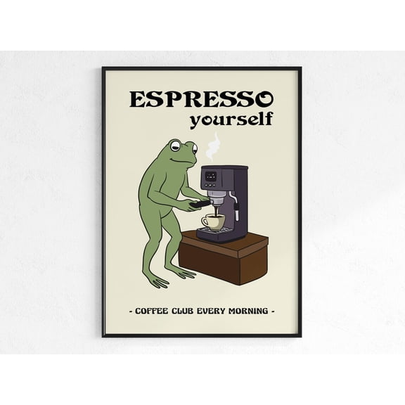 Frog Coffee Poster Funny Kitchen Wall Art Quote Decor, Unframed Canvas 8x10in