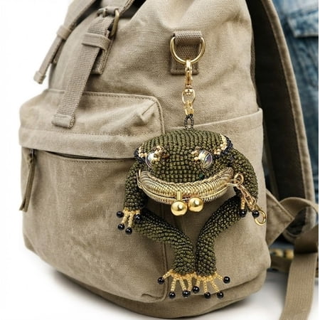 Frog Coin Purse, Beaded Lucky Toad Design, Vintage Kiss Lock Closure, Elegant Craftsmanship for Handbags and Backpack Decoration