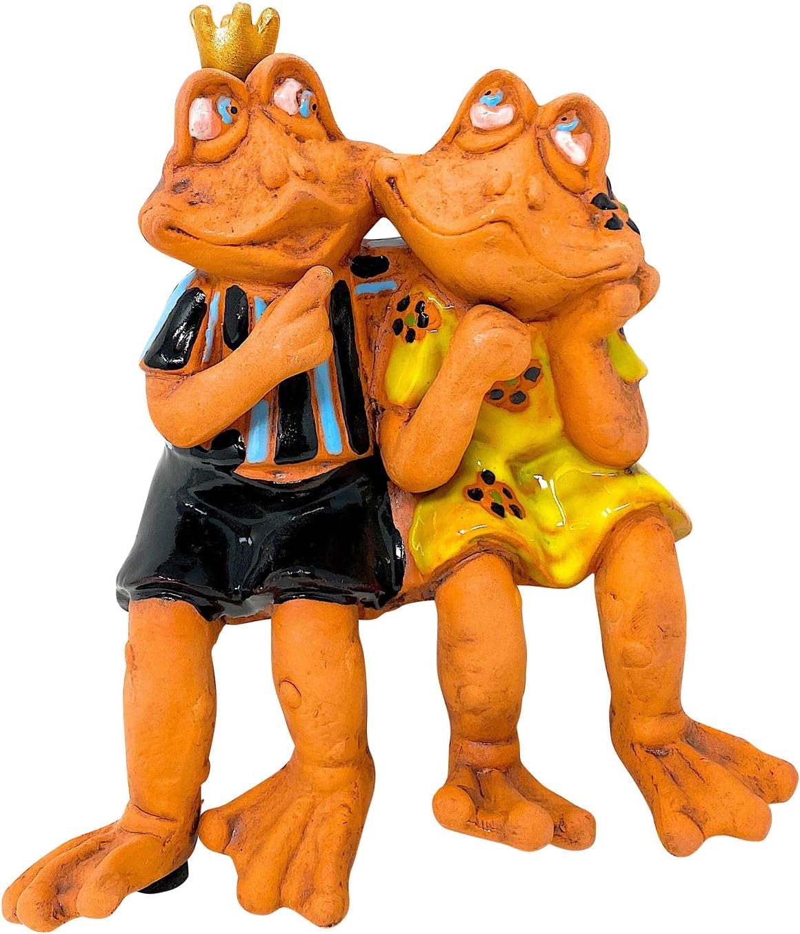 Frog Couple Figurine Garden Statue Mr & Mrs Frog Collectible Clay Sculpture Indoor Outdoor Shelf Table Decor Cute Sitting Statue 6" x 5.5 "