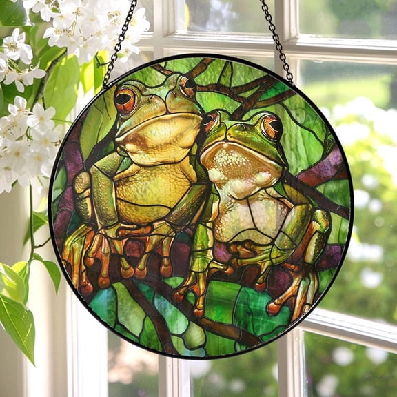Frog Couple Glass Suncatcher, Valentine's Day Anniversary Decor, 7.9 in