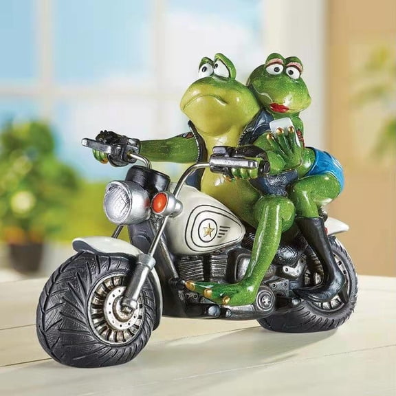 Frog Couple Riding Motorcycle Resin Figurine - Whimsical Biker Frog Statue for Home & Garden Decor, Cute Novelty Ornament, Perfect Gift for Frog Lovers
