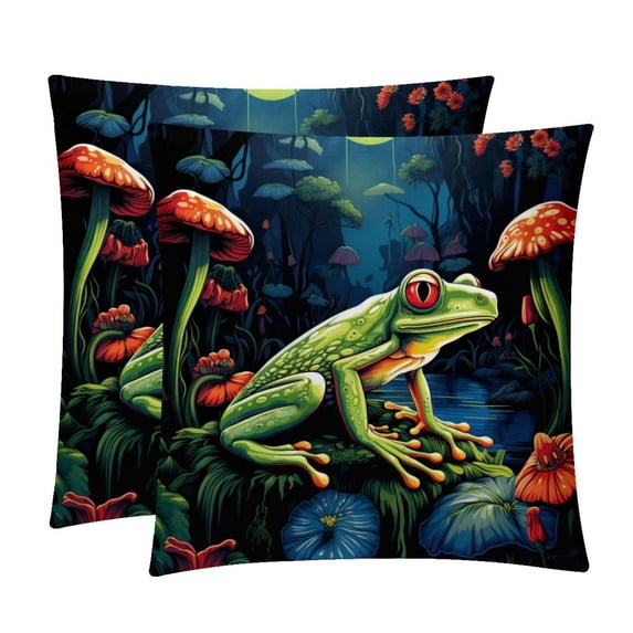 Frog Covers - Set of 2 Throw Pillow Covers with Unique Patterns for Living Room Decor - Available in 16x16, 18x18, and 20x20 Inches Throw Pillows for All Occasions