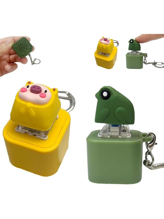 Frog Croaking Fidget Toy, Keyboard Clicker Pig Fidget Toys, Funny Rechargeable Keychain with Colorful Lights, Protable Croaking Frog Keychain