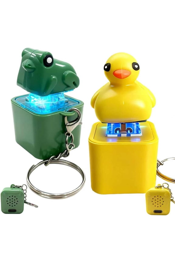 Frog Croaking & Quacking Duck Stress Reliever Keychain – Rechargeable with Colorful Lights, Keyboard Clicker for Anxiety & Sensory Fun(RL 2 PCS)