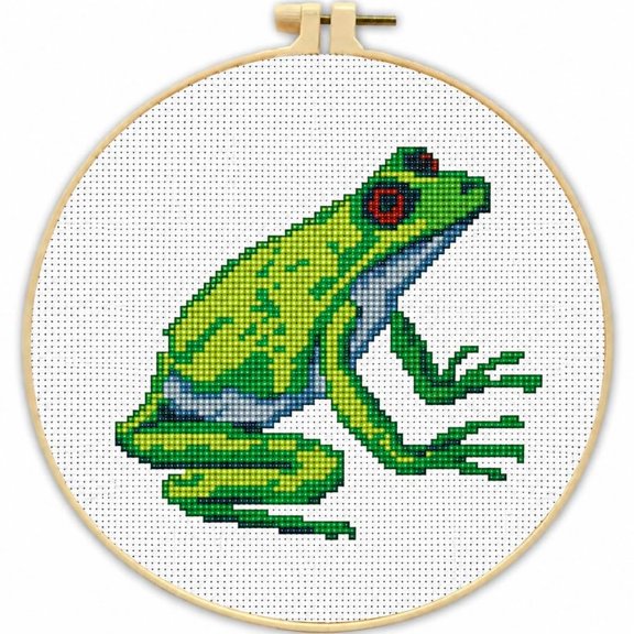 Frog Cross Stitch Kit for Adults Stamped Embroidery Kit with Pre-Printed Fabric Easy Starter DIY Needlework Craft Kit 35x35cm(N61)