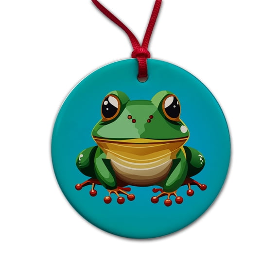 Frog Cute Christmas Tree Holiday Round Ceramic Ornament