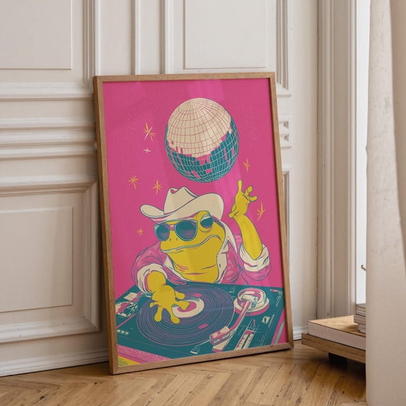 Frog DJ Disco Retro Animal Pink Maximalist Poster Unframed Paper Print