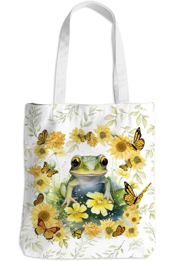 Frog Decor Canvas Tote Bag for Women - Cute Beach & Christmas Gifts - Grocery Bags