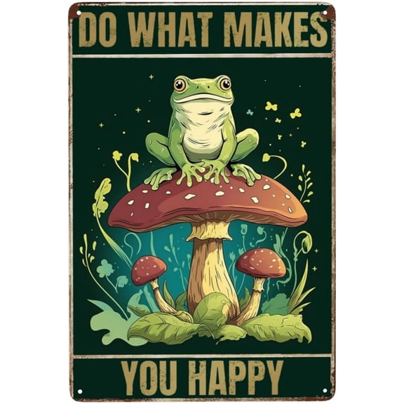 Frog Decor Mushroom Decorations Tin Signs, Frog Kitchen Wall Decor, Cottage Decor, Bedroom Wall Decor, Whimsical Decor, Hippie Room Decor 8 x 12 inches