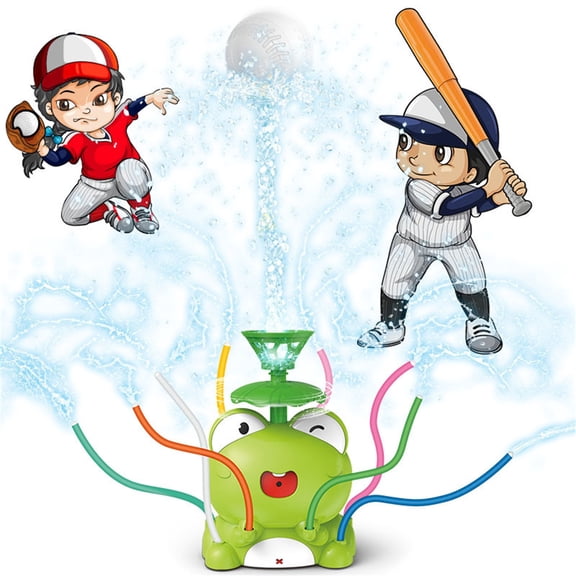 Frog Design 2-in-1 Water Sprinkler Baseball Toy, Kids Outdoor Summer Garden Lawn Splash Game, Funny Backyard Pool Interactive Play Set with Spray Function