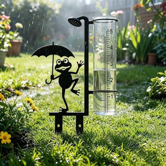 Frog Design Metal Rain Gauge Stake, Waterproof Rainfall Measuring Tube, Rust Proof Outdoor Garden Yard Patio Decorative Stake For Lawn Landscape