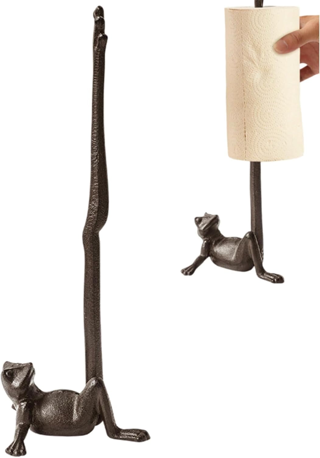 Frog Design Paper Towel Holder Floor Stand, 16.5 Inch Heavy Duty Cast Iron Construction, Vintage Bronze Kitchen Bathroom Decor