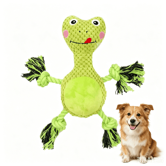 Frog Dog Squeaky Toys, Fun Cartoon Frog Shape Pet Teeth Cleaning Interactive Toy, Teeth Grinding Bite Resistance Cotton Rope Pet Chew Toys