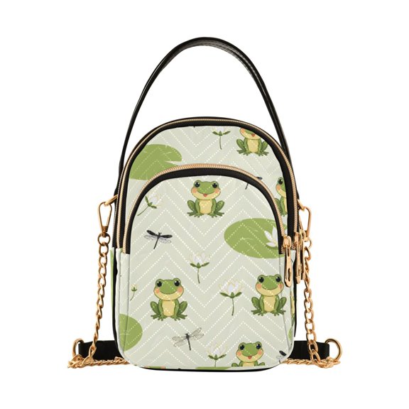 Frog Dragonfly Lotus Flower Women's Crossbody Handbags Leather Crossbody Bags Fanny Pack Chest Bag for Travel