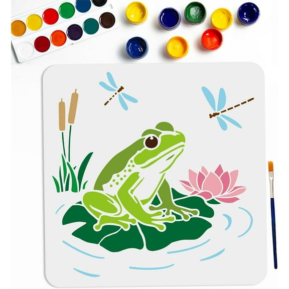 Frog Dragonfly Lotus Stencil 11.811.8inch Large Lotus Pond Stencil Template with Paint Brush Reusable Summer Reeds Lotus Leaves Stencils for DIY Craft Canvas Wall Wood Home Decor DIY