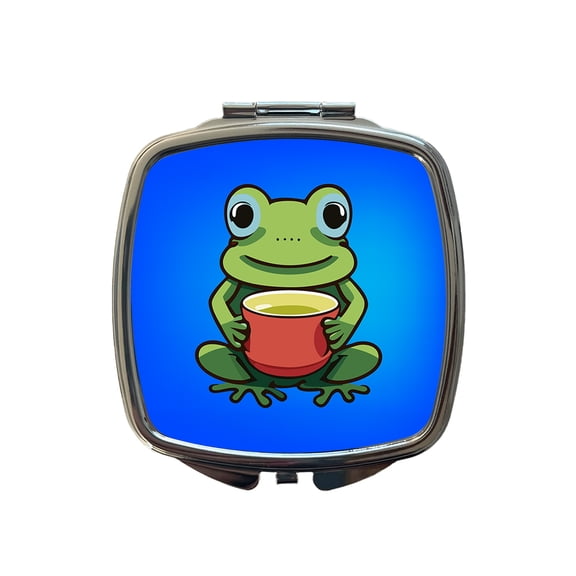 Frog Drinking Tea Funny Travel Makeup Handbag Purse Small Pocket Compact Mirror