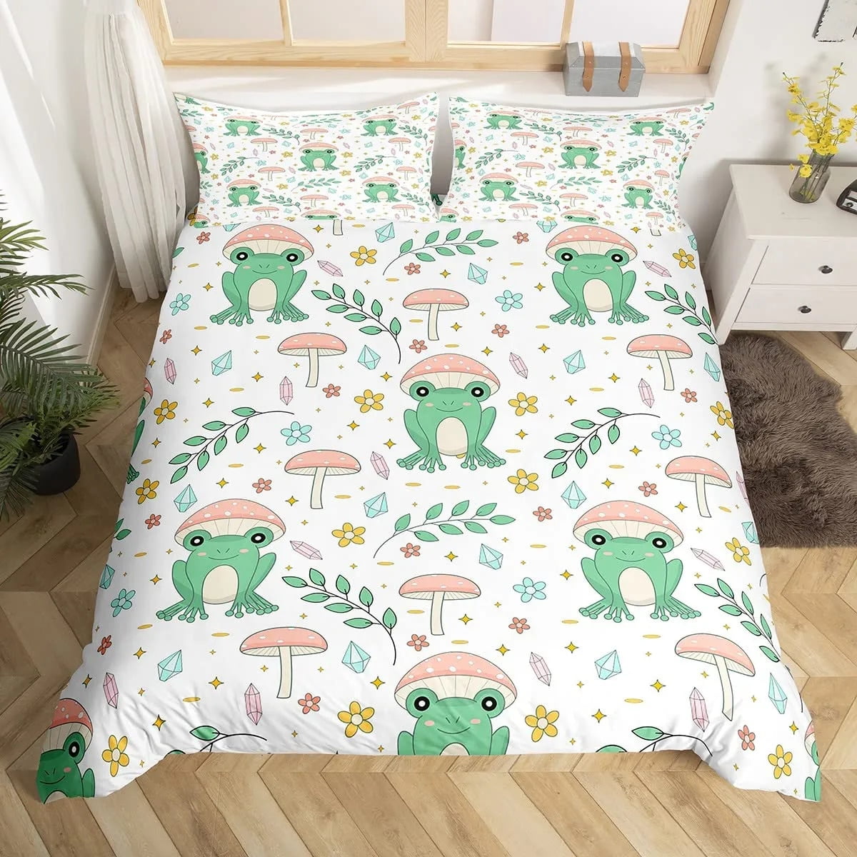 Frog Duvet Cover Set Cartoon Frog Bedding Set Full Size King Size Cute ...