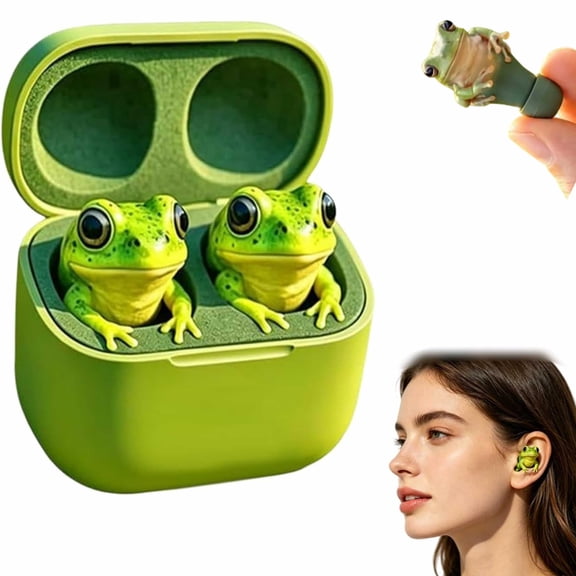 Frog Earbuds, Cute Animal Shaped Wireless Bluetooth Earbuds with Charging Case, Noise Cancelling Waterproof in-Ear Headphones for Travel Daily Use